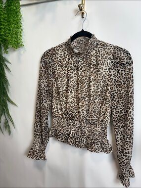 Japna Brown Ruffled Mandarin Collar Blouse